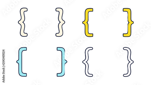 Foto Set of curly bracket icons in outlined and colored vector style