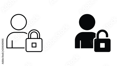 User unlock icon set in outline and solid glyph style vector