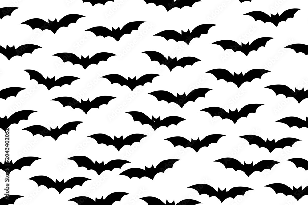 Fototapeta premium Seamless black bat pattern vector illustration with dark silhouettes isolated on transparent background for Halloween, gothic, spooky textile and wallpaper design