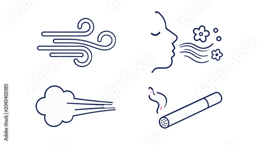 Photos Line icons of wind, breath, smoke, and aroma symbols