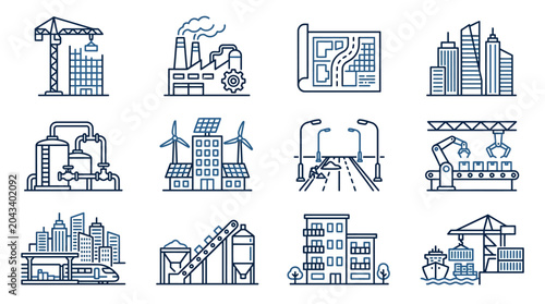 Foto Industrial Buildings and Factory Icons.