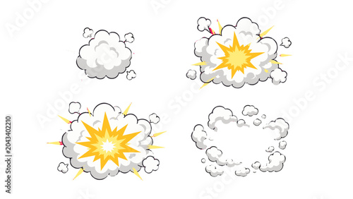 Canvastavla Cartoon smoke explosion sequence with comic cloud frames
