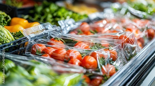 Closeup of a freshness seal on a packaged product in a supermarket emphasizing quality and recently harvested goods