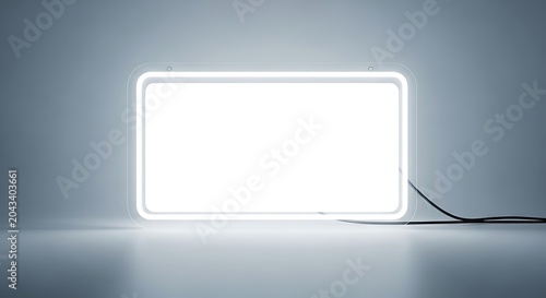 Glowing rectangular neon sign with white light frame for customizable signage and display, modern illumination element