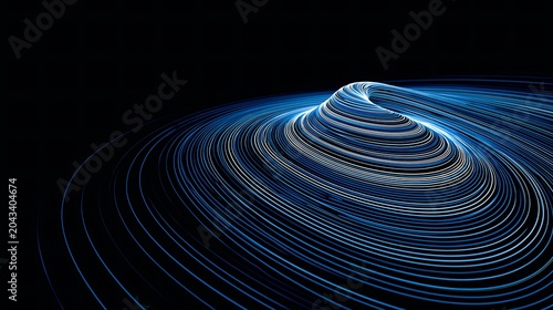 Lignes lumineuses bleues formant des ondulations fluides sur fond noir