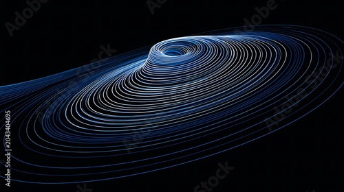 Spirale lumineuse bleue formant un tourbillon dynamique sur fond noir