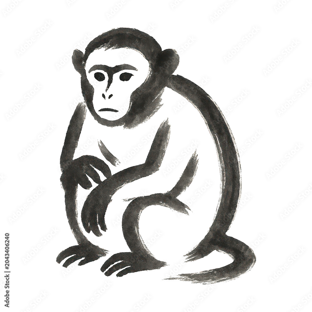 Fototapeta premium PNG Ink-painted monkey art illustration.