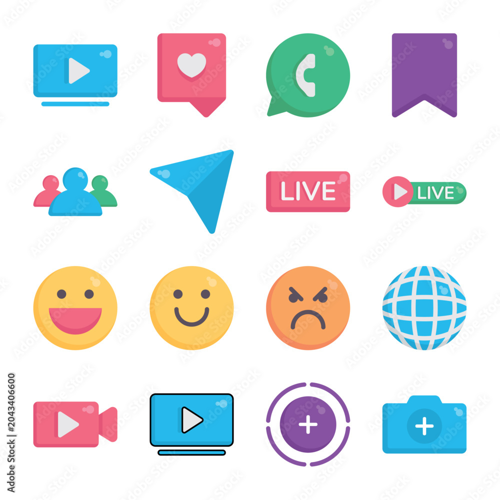 Fototapeta premium Social media icons and emoticons vector collection pack 
