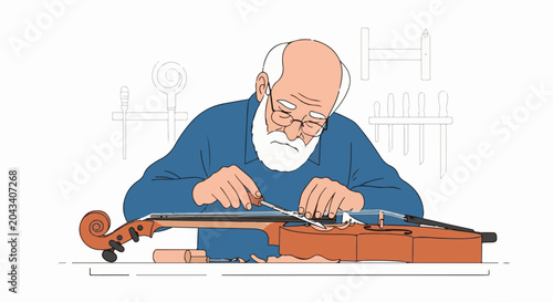 Craftsman carefully repairs a violin with precision tools