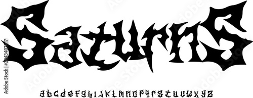 Foto Saturns Black Metal Font Alphabet – Chaotic Extreme Gothic Typeface for Undergro