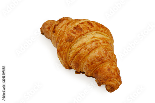 Classic French Croissant with Golden Crispy Crust and Crescent Shape, Isolated on White