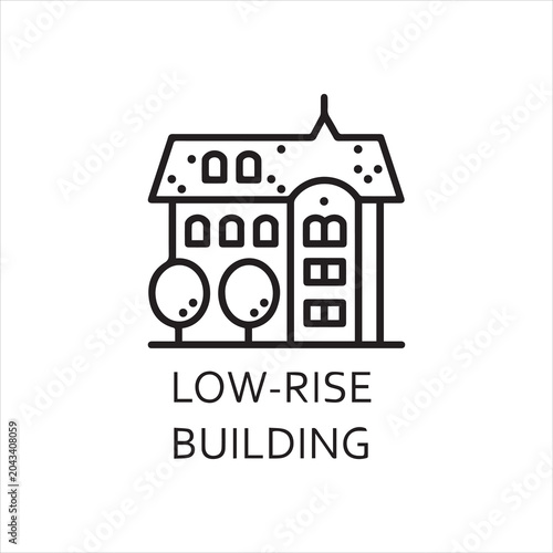 Foto Low-rise building icon in outline style. Urban houses concept