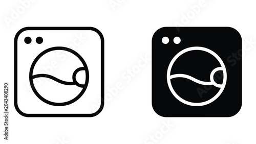 Washing machine icon set in outline and solid glyph style vector