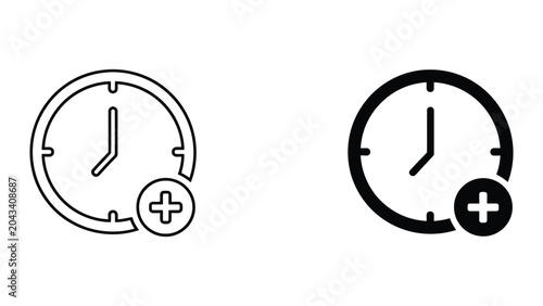 Add time icon set in outline and solid glyph style vector