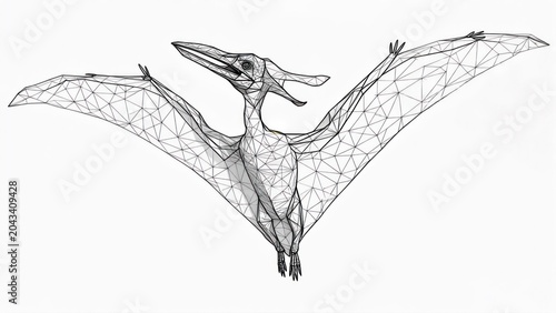 Prehistoric flying reptile in wireframe