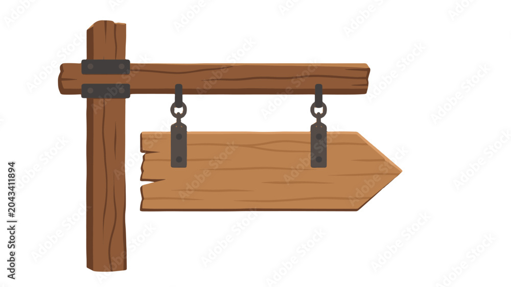 Fototapeta premium Wooden arrow sign hanging from a rustic post pointing right