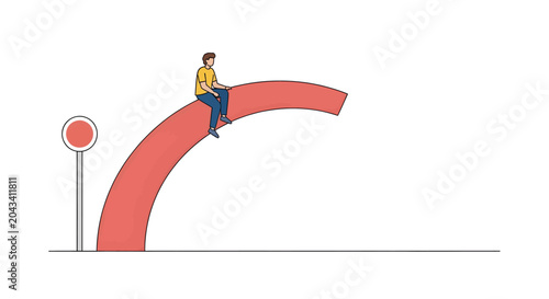Man sitting on curved line graph.