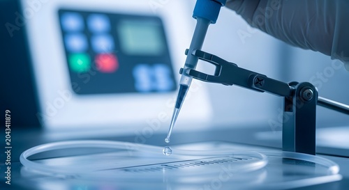 Scientist working in laboratory setting carefully.