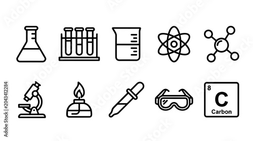 Schilderij op canvas Chemistry line icon set with laboratory and science symbols