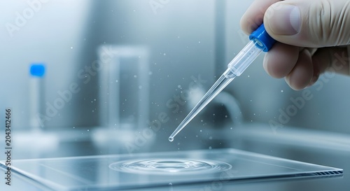Scientist working in laboratory setting carefully.