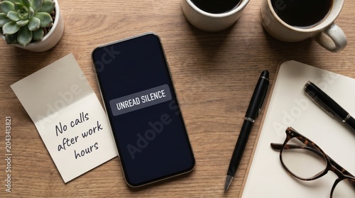 Smartphone on Desk with 'Unread Silence' Notification, Reflecting Remote Work Loneliness