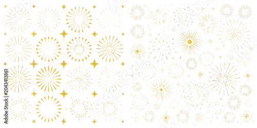 Photos Golden starburst pattern with scattered sparkles on a white background