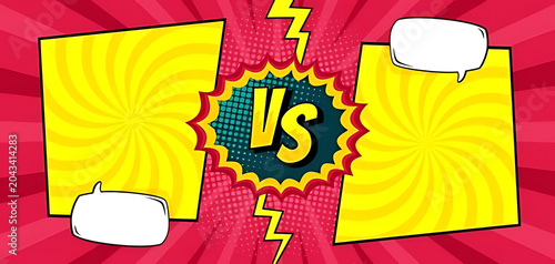 Comic Book Style Versus Battle Background with Speech Bubbles and Starbursts