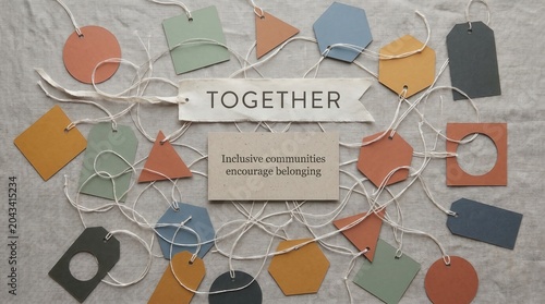 Together Banner with Inclusive Communities Message and Geometric Tags