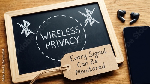 Wireless Privacy and Cybersecurity Message on Chalkboard