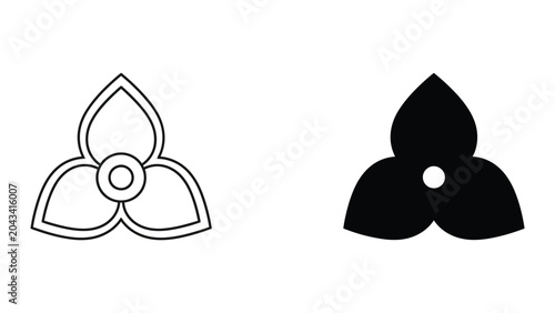 Three petal flower icon set in outline and solid glyph style vector