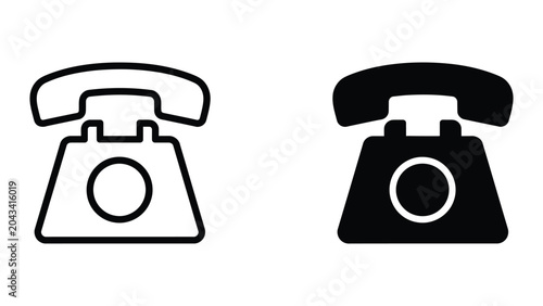 Telephone icon set in outline and solid glyph style vector