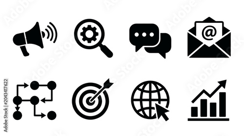 Foto Digital marketing solid icons set with communication symbols