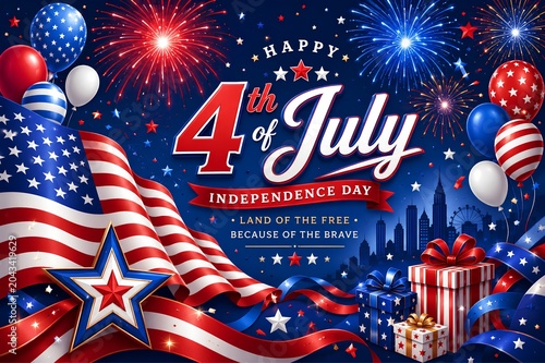 Fourth of July celebration illustration with festive decorations - ai generative