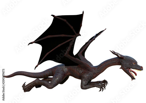 3D Rendering Fairy Tale Dragon on White