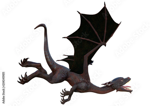 3D Rendering Fairy Tale Dragon on White