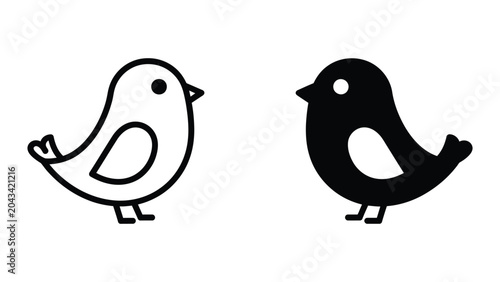 Bird icon set in outline and solid glyph style vector