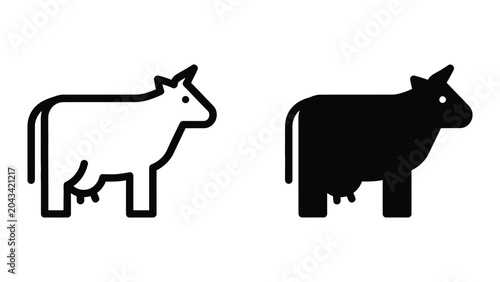 Cow icon set in outline and solid glyph style vector