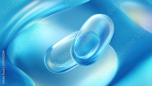 Blue gel capsules on a blue.