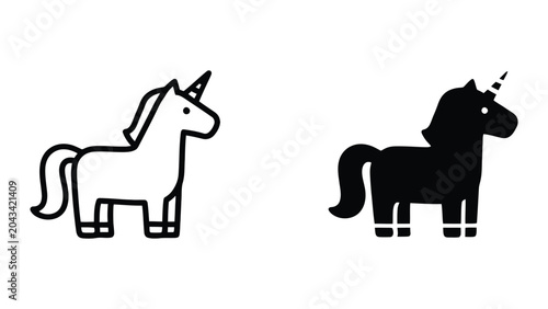 Canvastavla Unicorn icon set in outline and solid glyph style vector