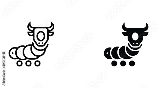 Foto Bull caterpillar icon set in outline and solid glyph style vector