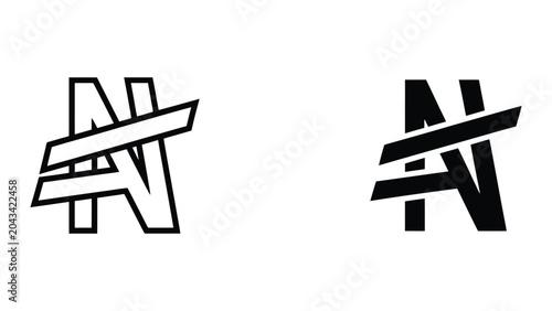 Letter AN monogram icon set in outline and solid glyph style vector