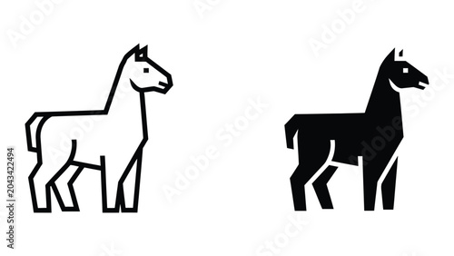 Horse icon set in outline and solid glyph style vector