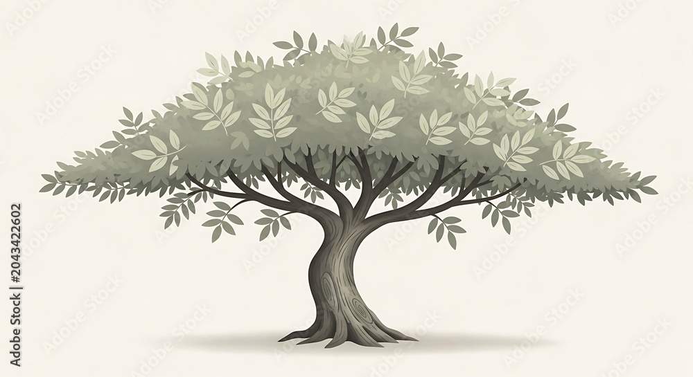 Fototapeta premium Tree with green leaves on beige.