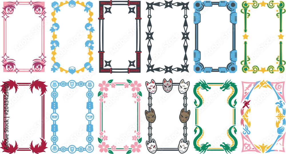 Fototapeta premium Anime Challenge Decorative Frame Collection with Colorful Borders