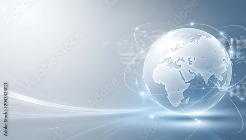 Elegant silver corporate background with white globe and orbit lines