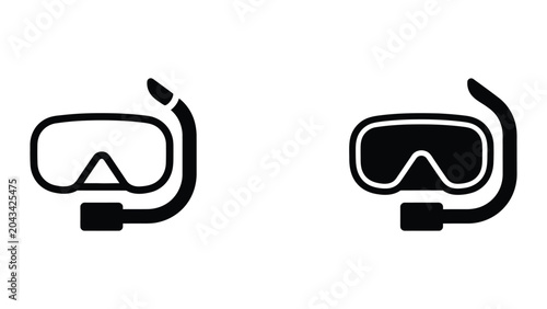 Photos Snorkel mask icon set in outline and solid glyph style vector