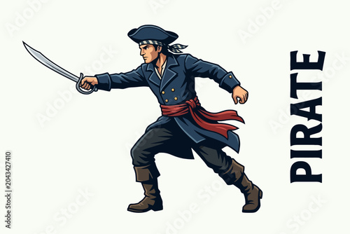Foto Pirate Mascot Charging with Cutlass and Sword Illustration