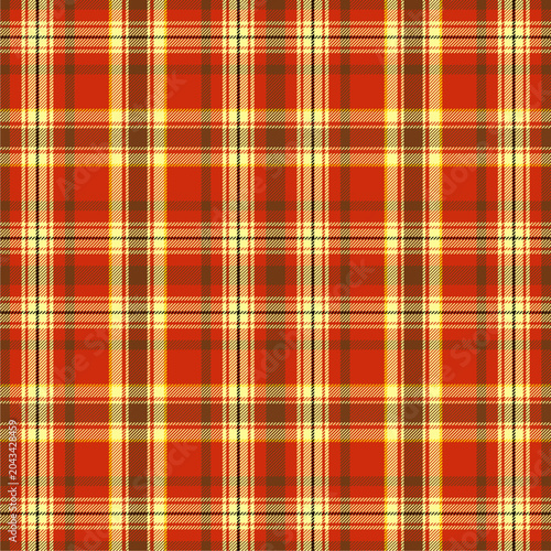 Classic plaid pattern in burnt orange red, rust brown, dark yellow, sand, pale yellow and chalk yellow tones.