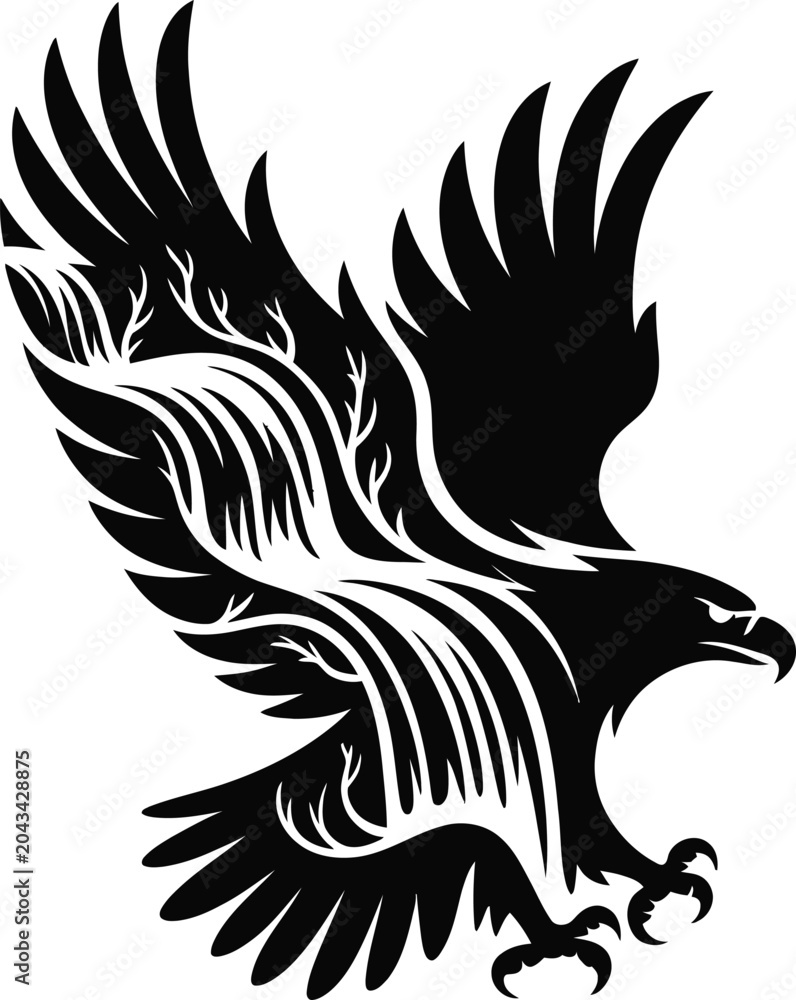 Fototapeta premium A majestic eagle silhouette in vector eps format flies through the air.
