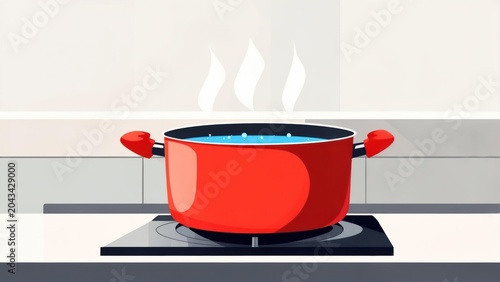 Red pot of boiling water